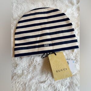 Gucci Navy and White Striped Beanie